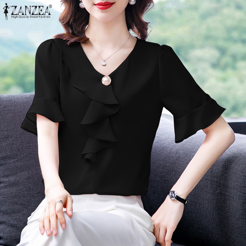 ZANZEA Áo Sơ Mi Tay Lỡ 3 / 4 Thời Trang Nữ