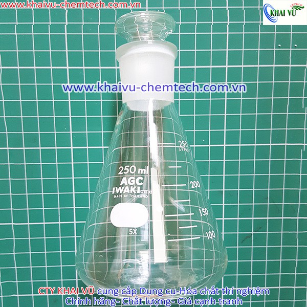 Bình tam giác chia vạch chịu nhiệt thủy tinh 100ml 250ml 500ml CÓ NÚT NHÁM KÈM THEO