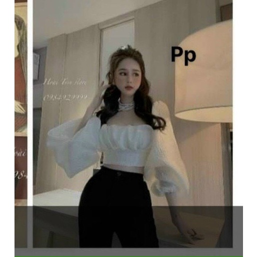 Áo kiểu croptop tay bồng hở lưng cột dây cực hot , chất xốp mềm mát