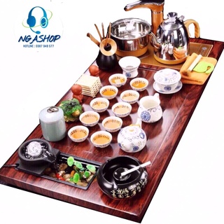 Bàn trà điện thông minh tự động , khay gỗ dòng chảy cối xay đá 0116 Bếp đun nước cảm ứng đa năng kèm bộ ấm chén trà đạo