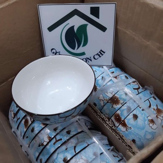 Chén gốm sứ ăn cơm hoa văn 4D viền miệng chén
