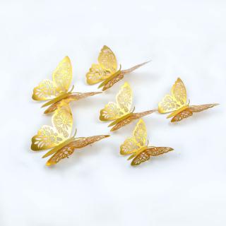HZLING 12 Cái / bộ Miếng Dán Bướm Vàng Bạc Thủ Công Đồ Dùng Dự Tiệc Kết Cấu Kim Loại