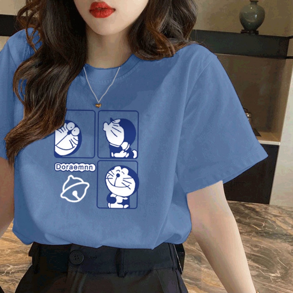 Áo Thun cotton Tay Lỡ Form Rộng In Hình Doraemon Thời Trang Cho Nữ