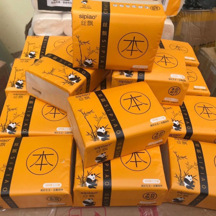 Combo 5 Gói Giấy Ăn Than Tre Gấu Trúc SIPIAO Loại 300tờ/gói Siêu Dai