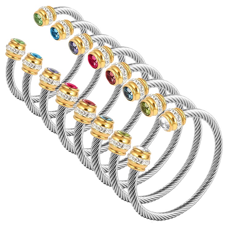 Vòng Tay Thép Titan Mạ Vàng 18K Đính Đá Zircon Không Gây Dị Ứng Thời Trang Cho Cặp Đôi