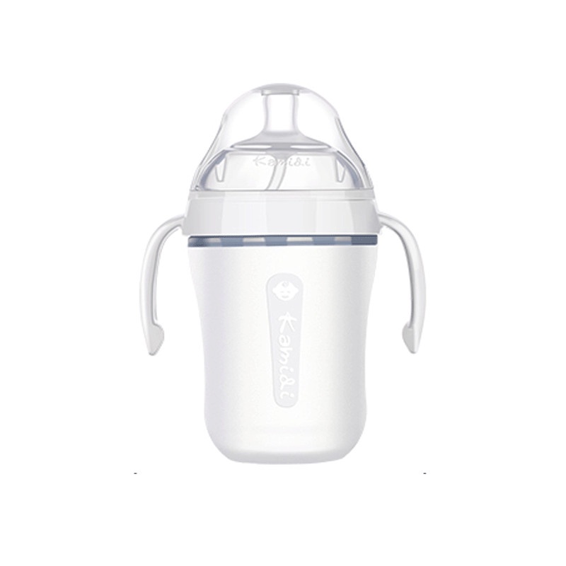 Bình sữa KAMIDI silicon trắng. Núm ti silicone mềm mại giải quyết vấn đề  bé lười ti bình, chỉ thích bú mẹ 150ml- 250ml