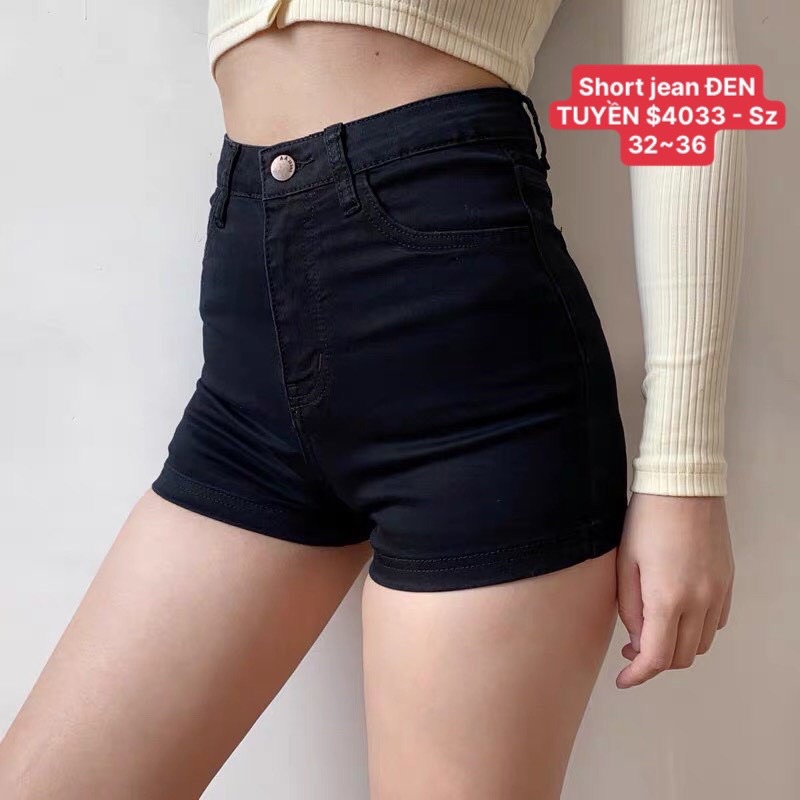 [Bigsize 58-90kg] Quần Short Jeans Đen/ Xám Basic, Lưng Cao Trên Rốn, Co Giãn