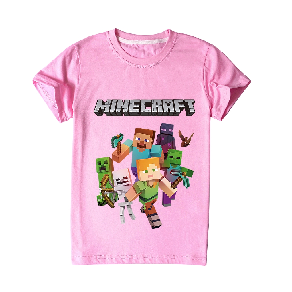 Áo Thun 100% Cotton In Họa Tiết Game Minecraft Dành Cho Các Bé