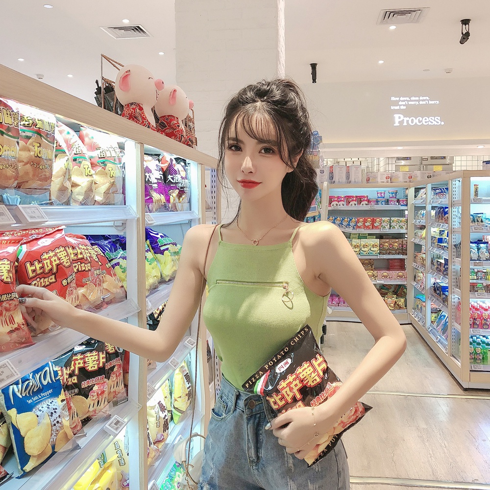 Áo hai dây ZHELIHANGFEI sát nách phối khóa kéo phong cách quyến rũ cho nữ