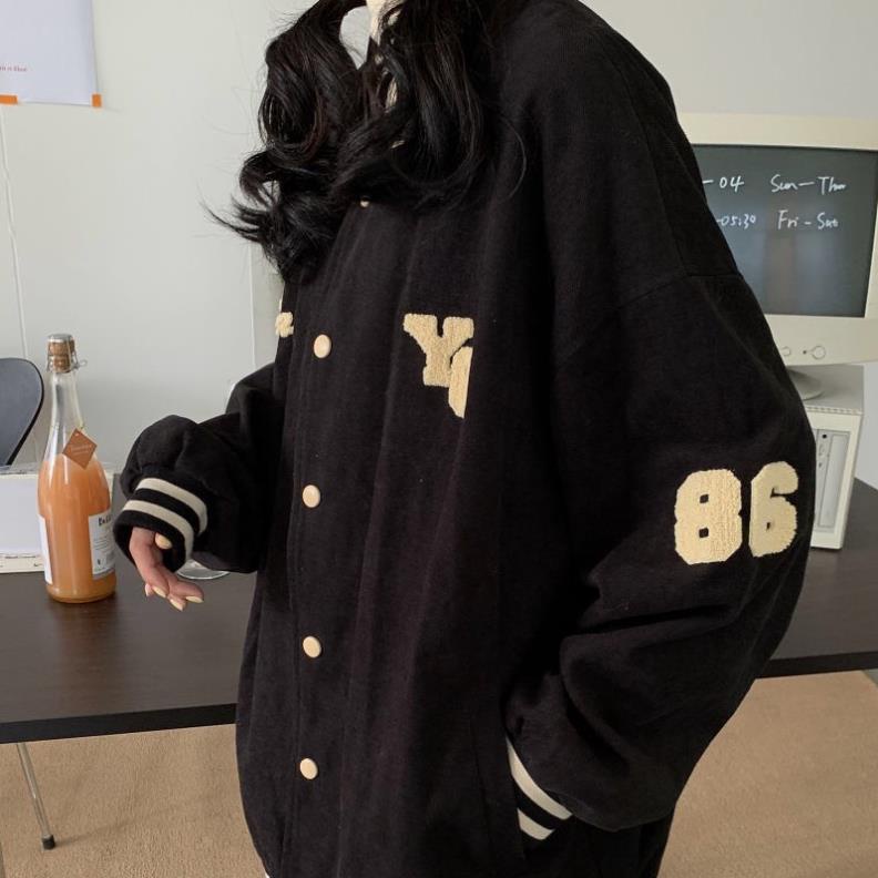 Áo Bomber Nam nữ Unisex Thêu Chỉ Vàng YQ dưới 75kg - Dáng Rộng Cúc Cài G036 - HT STORE