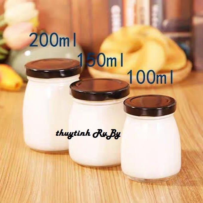 Bộ 10 hũ thủy tinh làm sữa chua 100ml, lọ làm yaourt nắp thiếc không rỉ