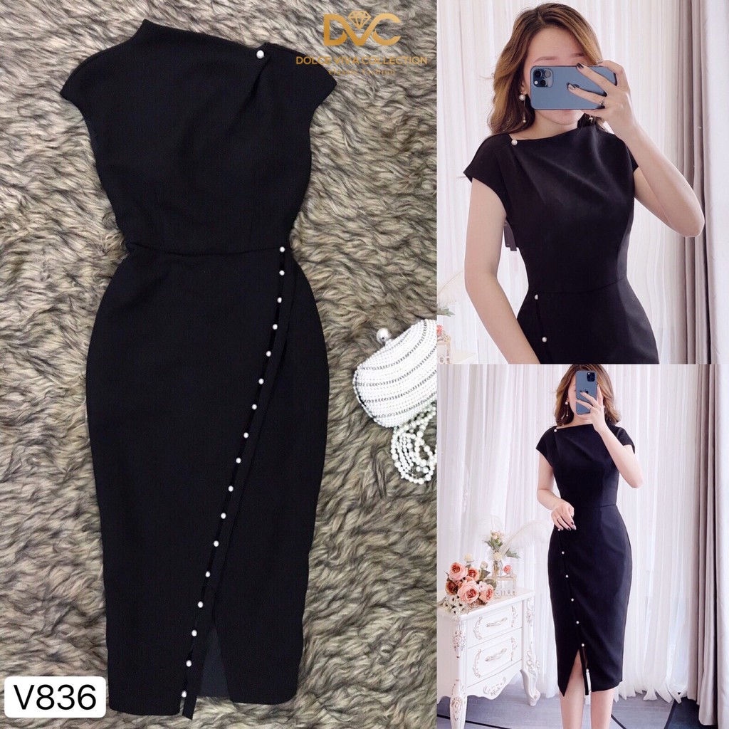 Váy body V836 đen - Đẹp Shop DVC (Kèm ảnh thật trải sàn do shop tự chụp)