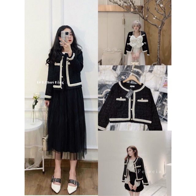 Áo dạ dài tay kẻ tweed ( kèm video , ảnh thật ) HÀNG QC