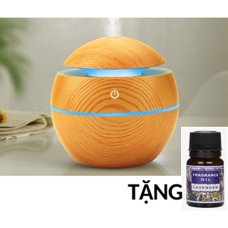 Máy xông tinh dầu ván gỗ tròn cao cấp tặng kèm 1 lọ tinh dầu thơm lâu