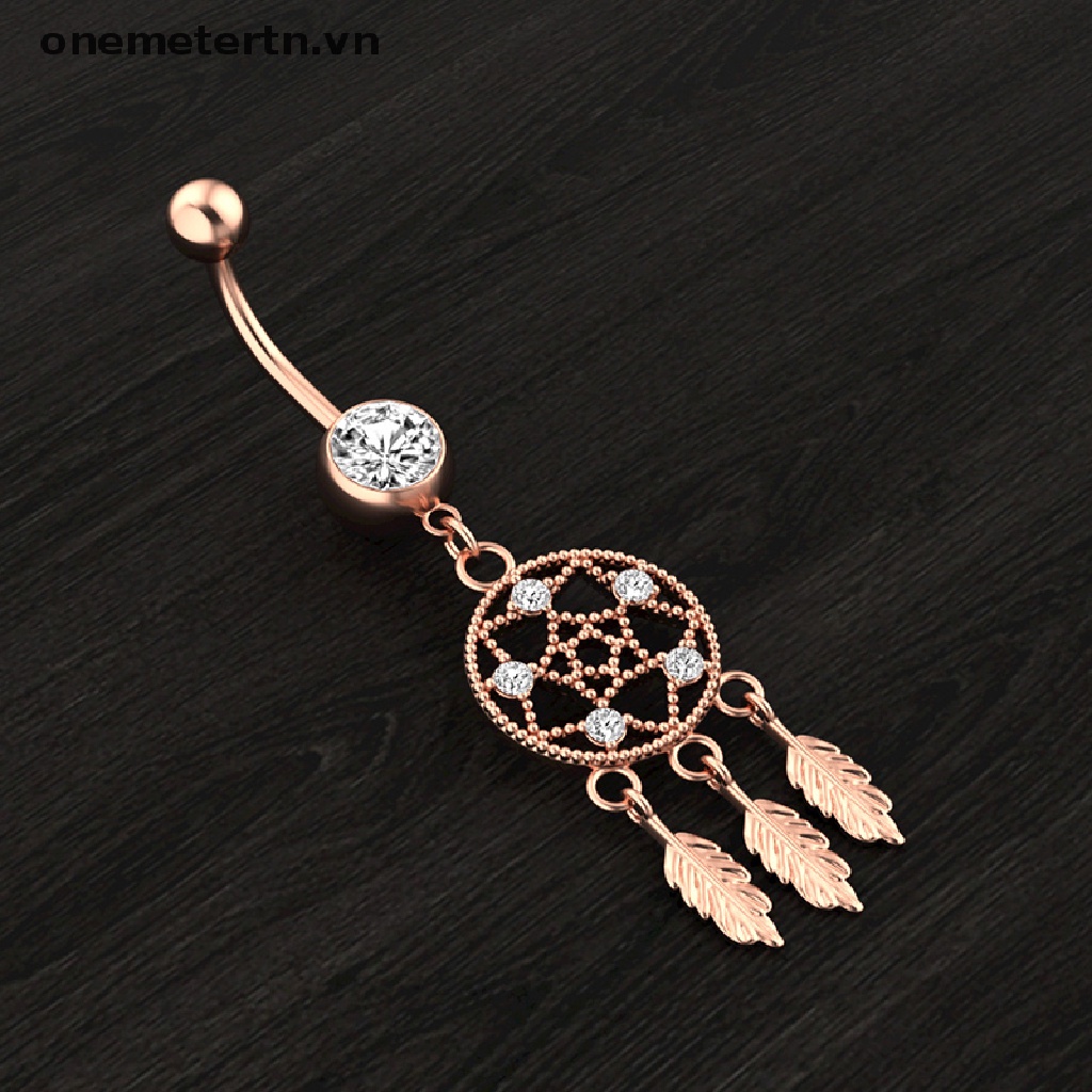 Onemetertn Khuyên Rốn Bằng Thép Không Gỉ Hình Lưới Giấc Mơ Đính Pha Lê