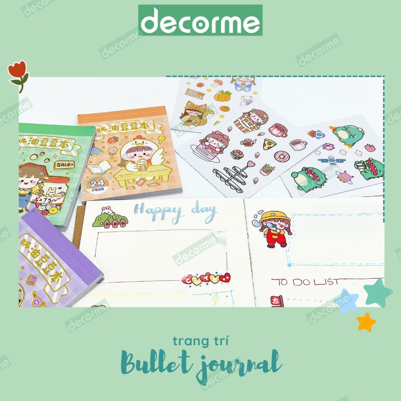 Quyển 50 Sticker Hình Dán Trang Trí Sổ Lưu Niệm Decorme, Sách Họa Tiết Hoạt Hình Dễ Thương (giao màu ngẫu nhiên)