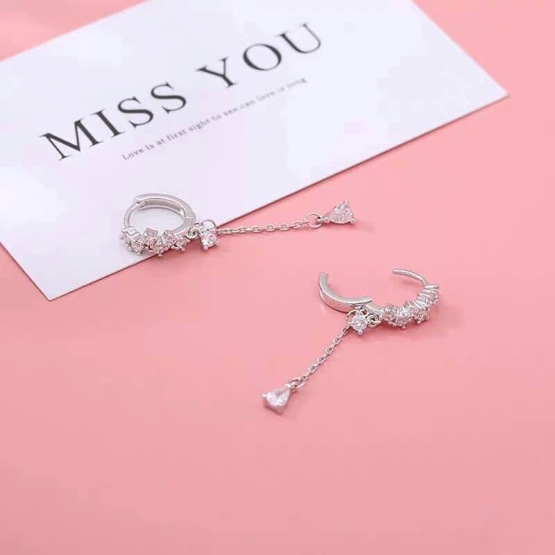 Khuyên Bạc Ta Cao Cấp CaoBac Silver Dáng Tròn Đá Rơi Dễ Thương Cho Nữ