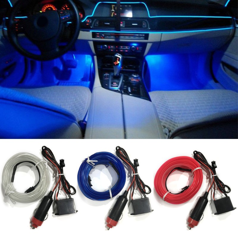 [qxx] 3m Car Interior Lighting Auto LED Strip EL Wire Rope Atmosphere Decorative Lamp