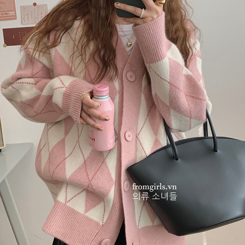 Áo len cardigan kẻ trám có túi hai bên dài tay, áo khoác len mỏng cardigan họa tiết trám ulzzang Hàn Quốc - AL25