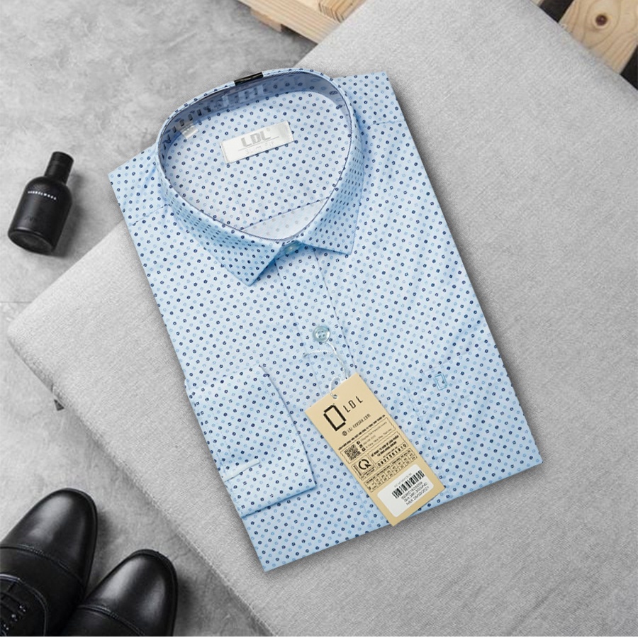 Áo Sơ Mi Nam Dài Tay Cao Cấp, Chấm Bi Màu Xanh Lơ  Hỗ Trợ giặt Là, Hạn Chế Nhăn Nhàu Thương hiệu LDL Form Công Sở