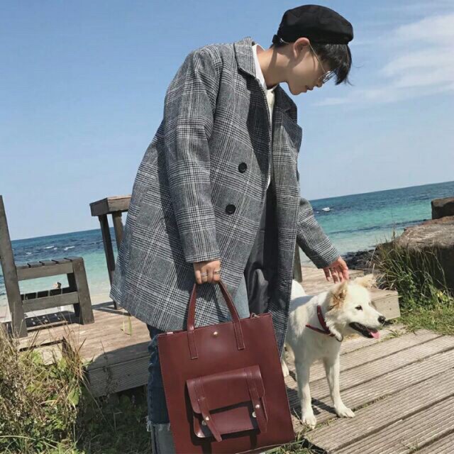 Áo dạ nam/ Áo blazer nam dáng dài sọc caro style Hàn