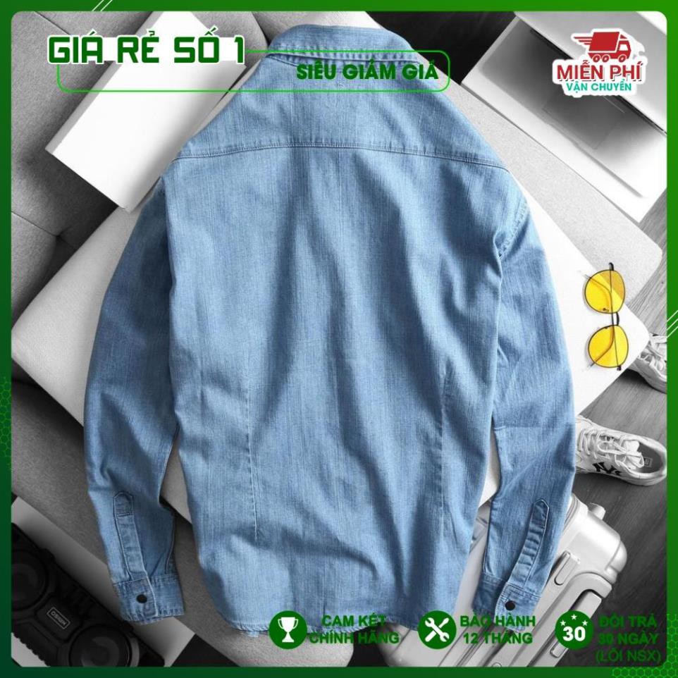 Áo sơ mi jeans nam co giãn chính hãng, Chất dennim hàng hiệu cao cấp, Sản xuất tại Cambodia