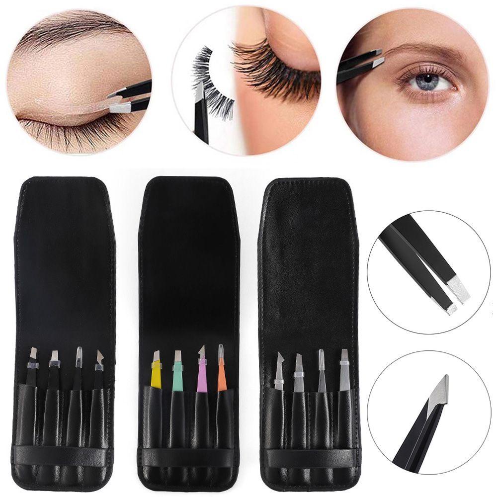 OCEANMAP Set 4 Nhíp Tỉa Lông Mày Bằng Thép Không Gỉ Kèm Túi Đựng Tiện Lợi