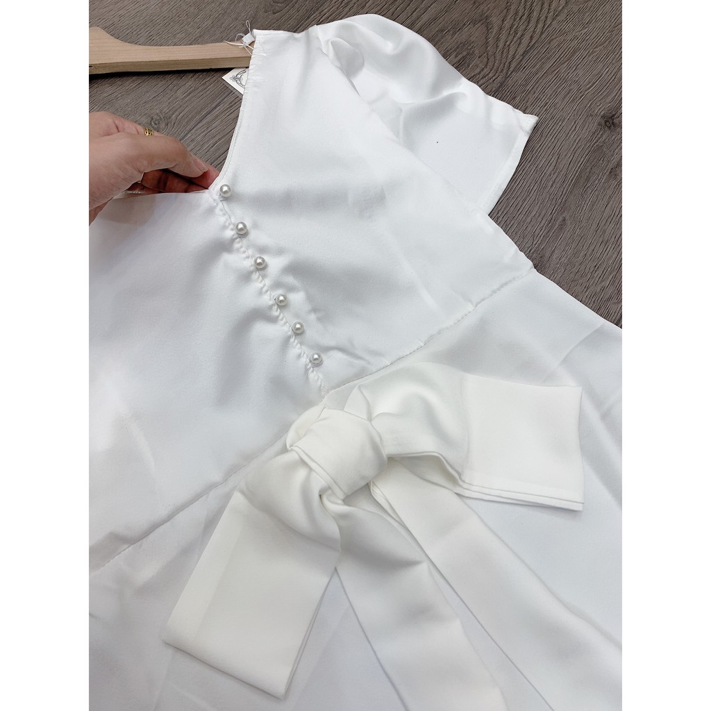 Váy Trắng Cổ Vuông Nơ Lưng Siêu Sang Diện Đi Đám Cưới Tiệc Tùng Cực Chuẩn Lun | BigBuy360 - bigbuy360.vn