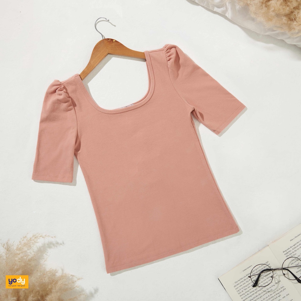 [Mã WABRYD31 giảm 10% tối đa 50k đơn 250k] Áo thun nữ cổ vuông thương hiệu YODY tay bồng bền màu không nhăn - ATN4350