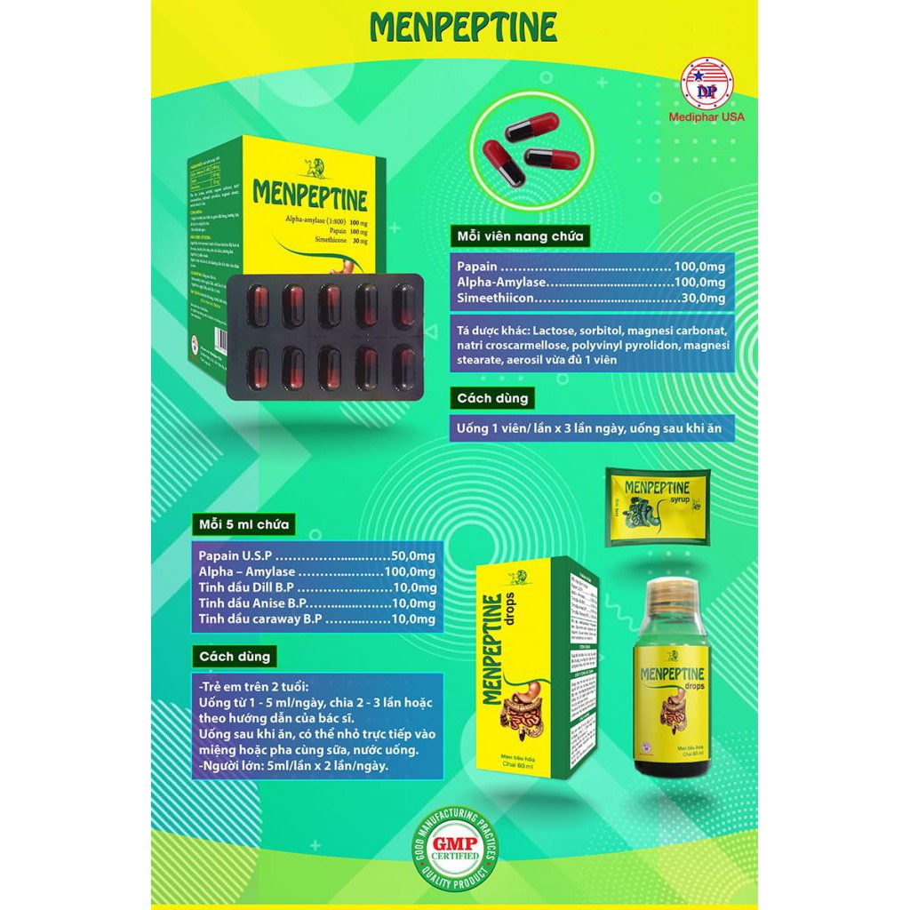 Men tiêu hóa Menpeptine - Hỗ trợ giảm rối loạn tiêu hóa, đầy hơi, khó tiêu, giúp hấp thu tốt