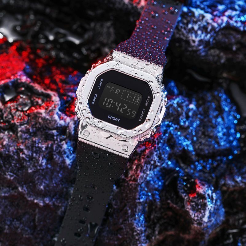 Đồng Hồ Điện Tử Chống Nước Màn Hình Vuông Có Đèn LED Thời Trang Cho Nam Nữ