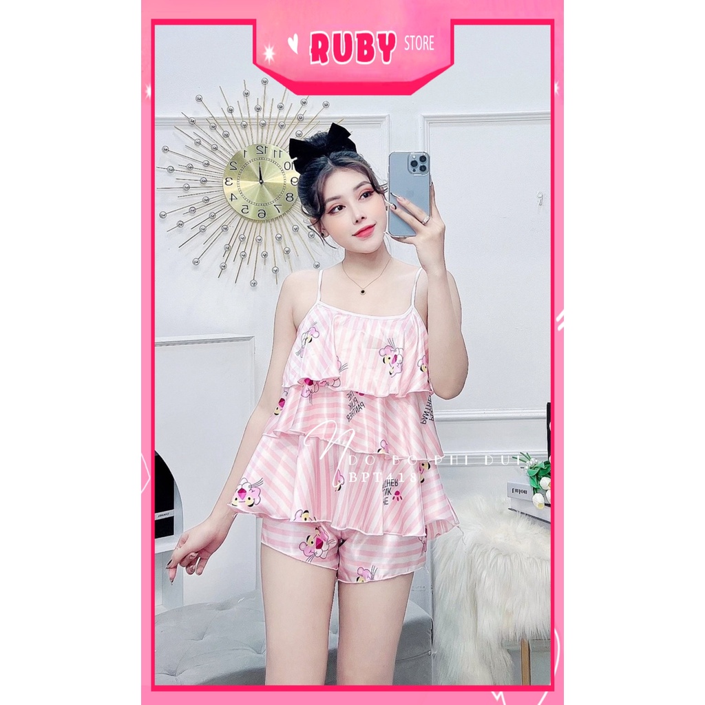 Đồ bộ sexy cho nữ mặc nhà chất phi bóng mềm mát in hình gấu hoạt hình dễ thương BPT418