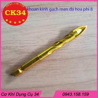 Mũi khoan kính, thủy tinh, gạch men, gạch đá hoa chuôi lục giác phi 8 xoắn vàng