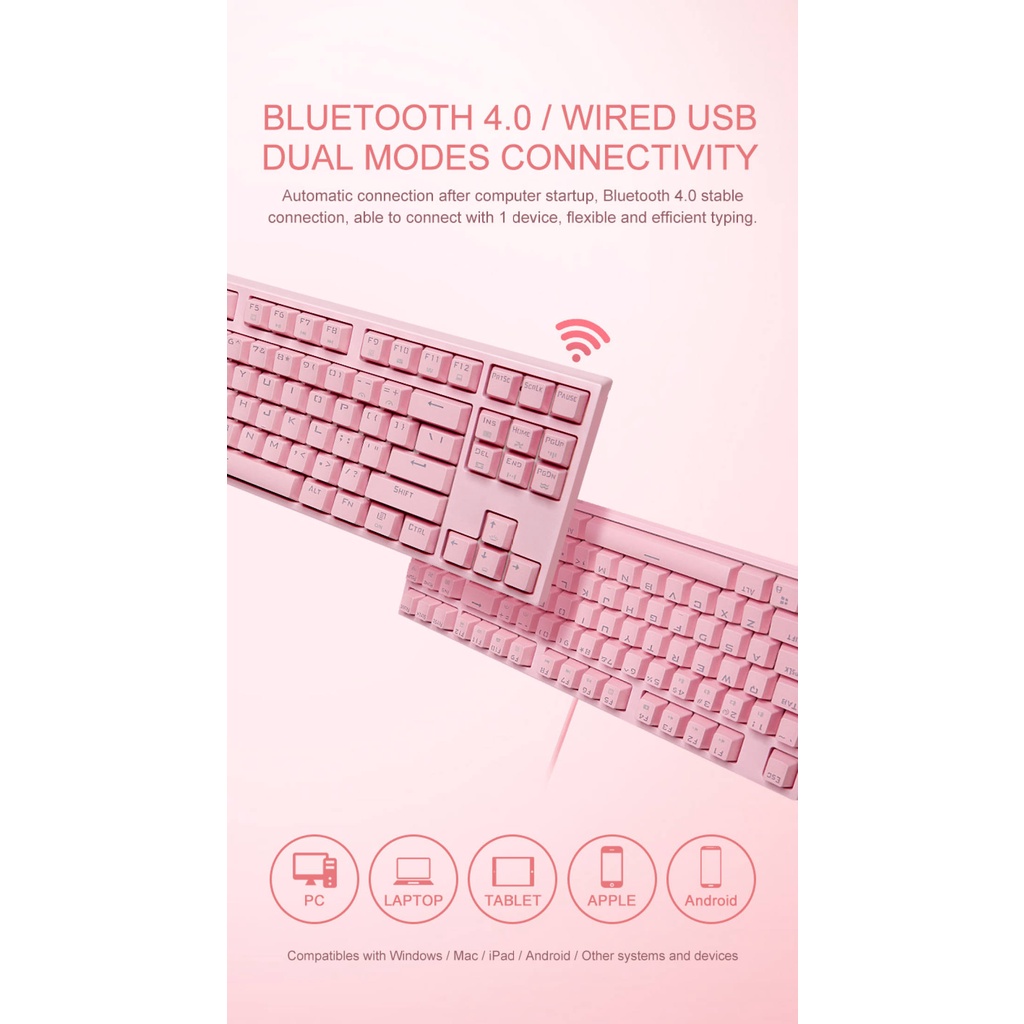 Ễn Phí Vận Chuyển] Bàn phím cơ MAIBENBEN 87 phím, bàn phím chơi game chế độ kép gồm dây và bluetooth, có đèn bàn phím cơ