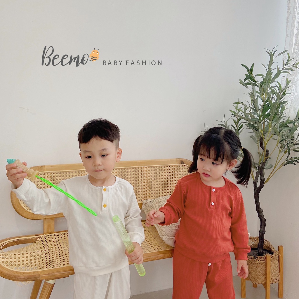 Set bộ đồ thun dài tay Beemo trơn 4 màu cho bé trai bé gái từ 1 đến 6 tuổi - 21B123