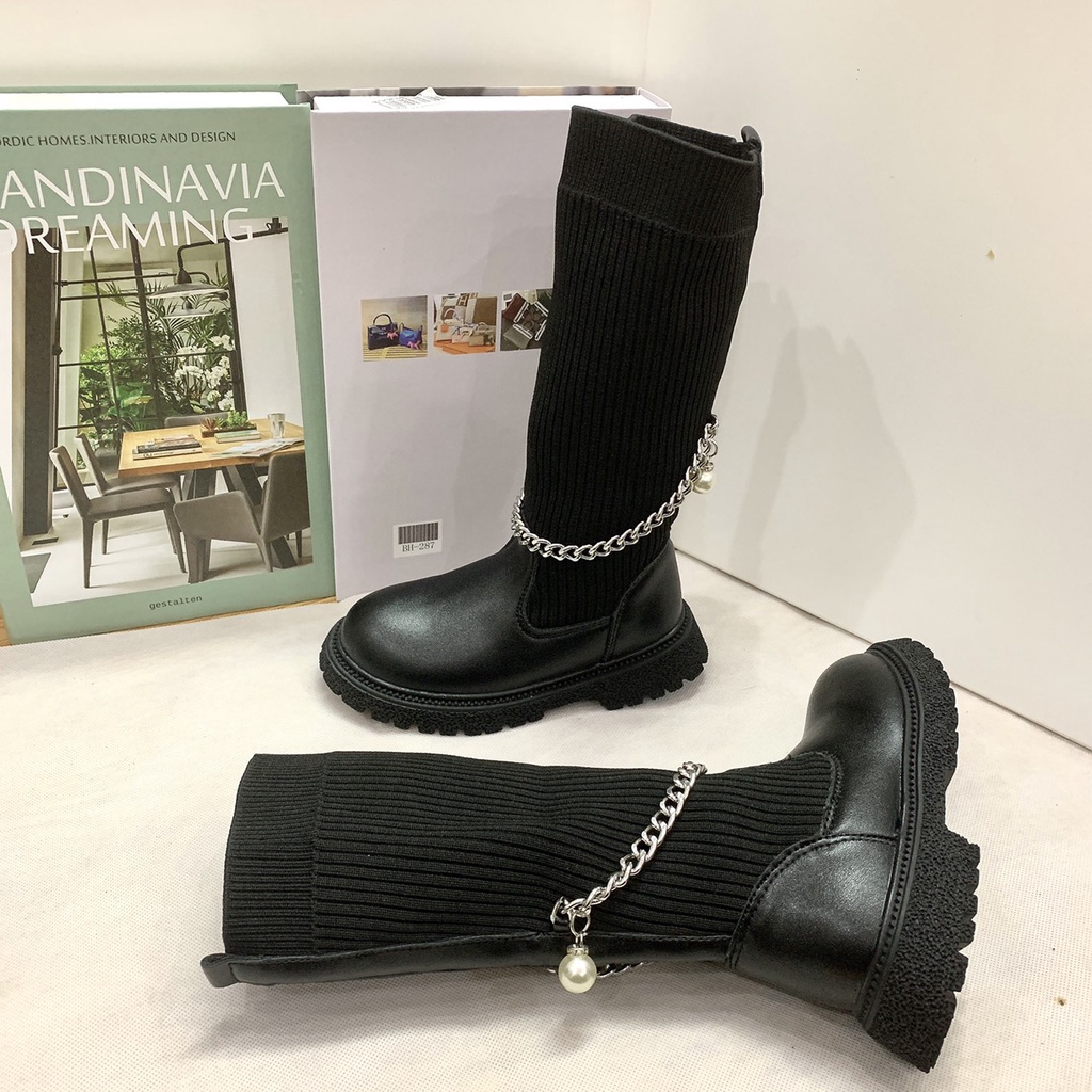 Bốt Chiến Binh Cao Cổ Chun Bé Gái/Giày boot đùi Bé Gái Sành Điệu Lót Nỉ_Có Sẵn!!!