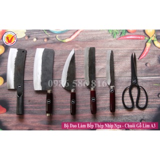 Bộ dao thép nhíp chuôi gỗ lim A3