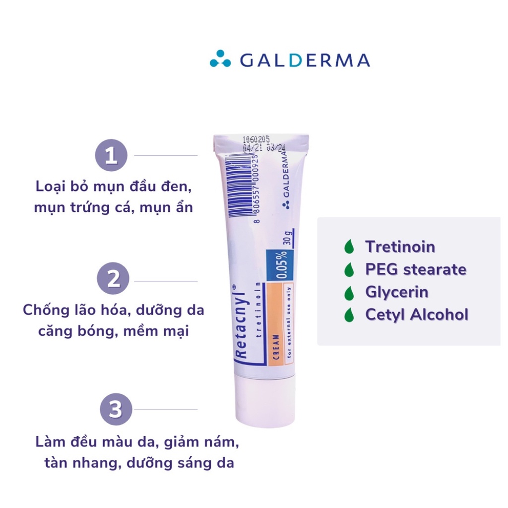 Tretinoin Retacnyl Cream 0,025%, 0.05% - Kem dưỡng hỗ trợ giảm mụn, trẻ hóa da