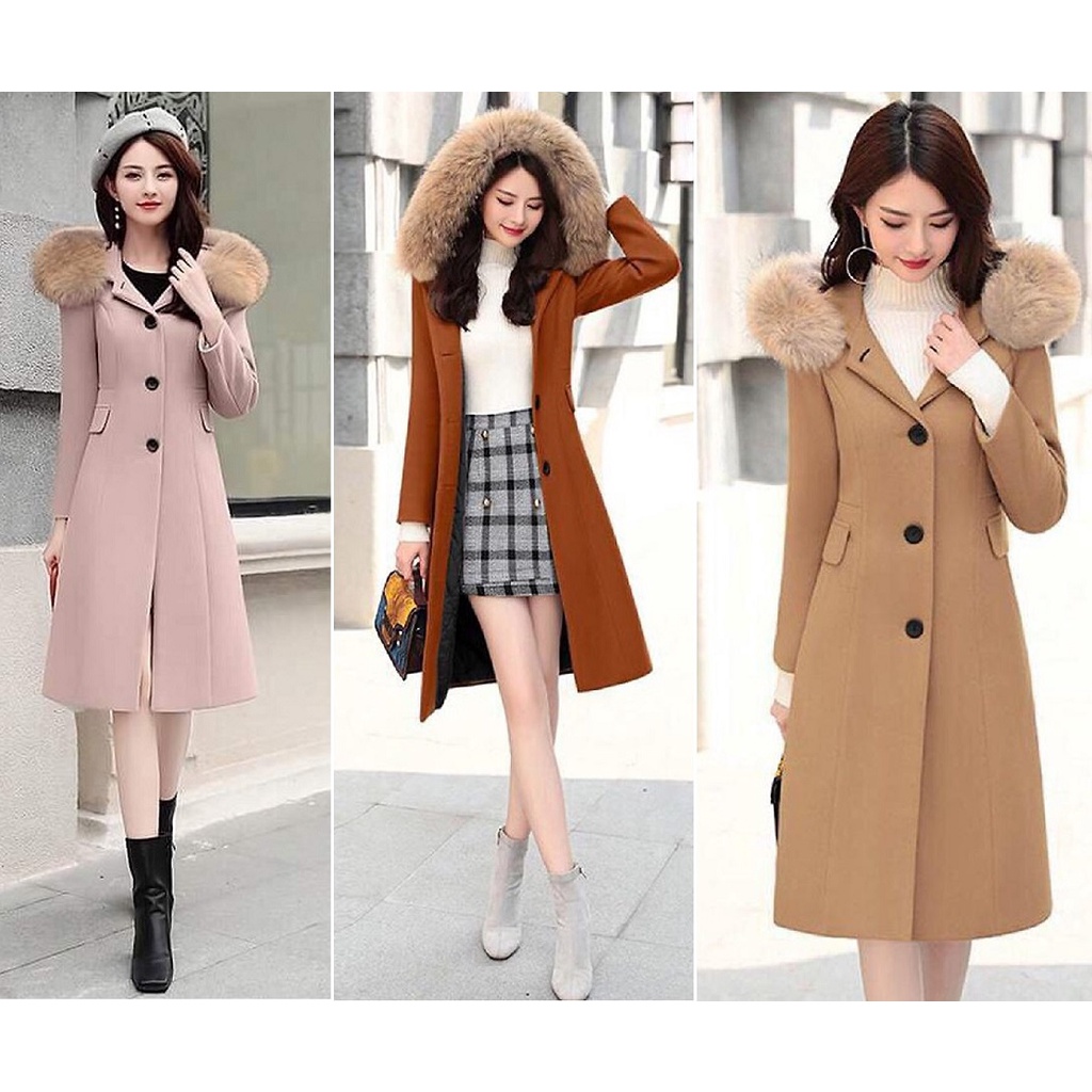 ÁO KHOÁC DẠ CỔ VEST DÁNG DÀI PHỐI NÓN LÔNG ẤM ÁP