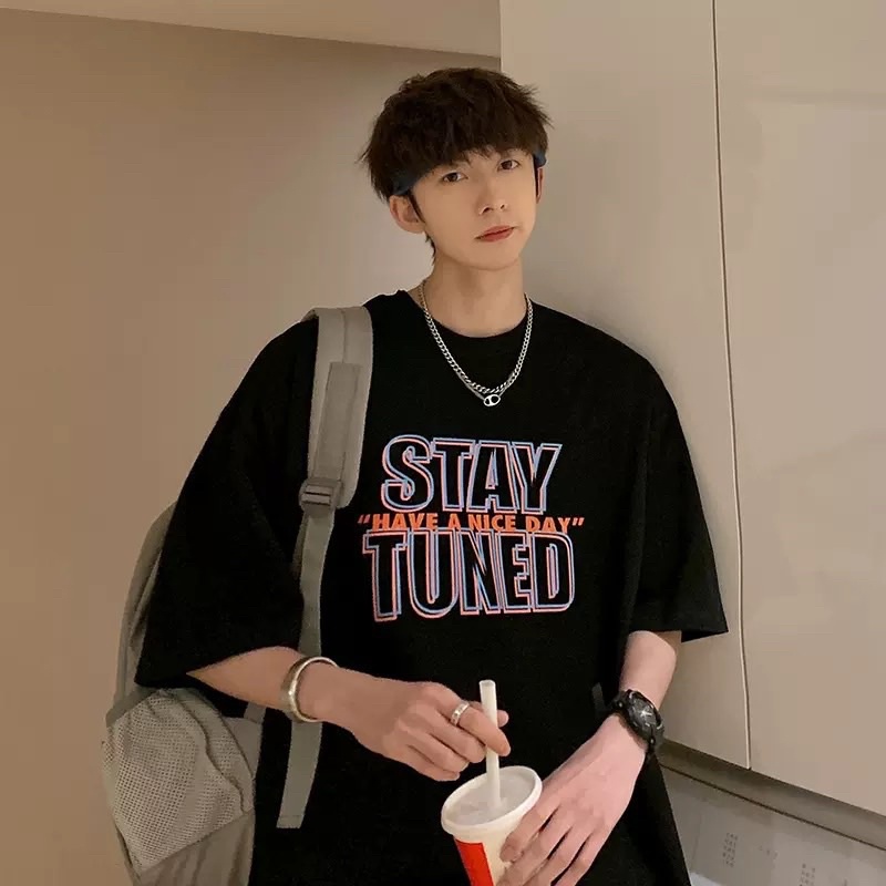 Áo thun phông nam nữ PINK tay lỡ form rộng STAY TUNED Unisex