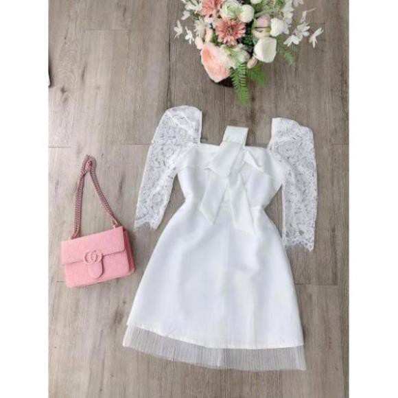 Đầm dự tiệc trắng phối ren sang trọng
