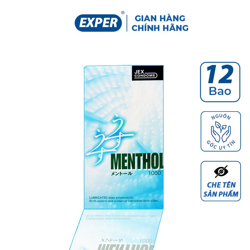 Bao cao su Jex UsuUsu Menthol 12 cái, bao cao su siêu mỏng mát lạnh kéo dài thời gian