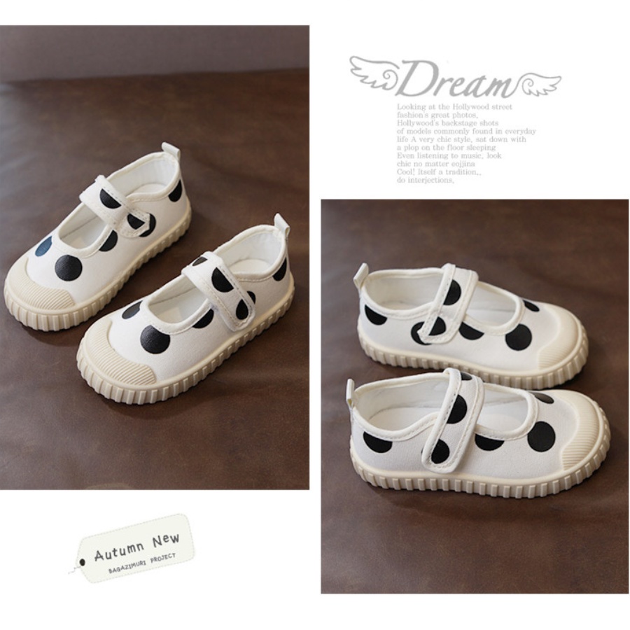 Giày vải canvas cho bé họa tiết chấm bi Bunny store, giày trẻ em gái đế mềm chống  trượt BN11