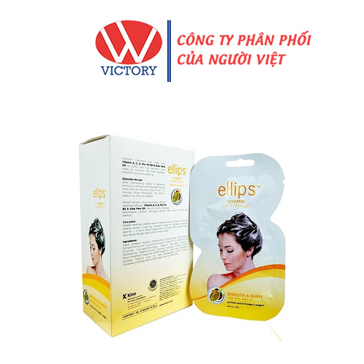 Mặt Nạ Ủ Tóc Ellips Smooth &amp; Shiny / Ellips màu vàng (Hộp 12 Gói) - Giúp tóc suôn mượt, vào nếp - Victory Pharmacy