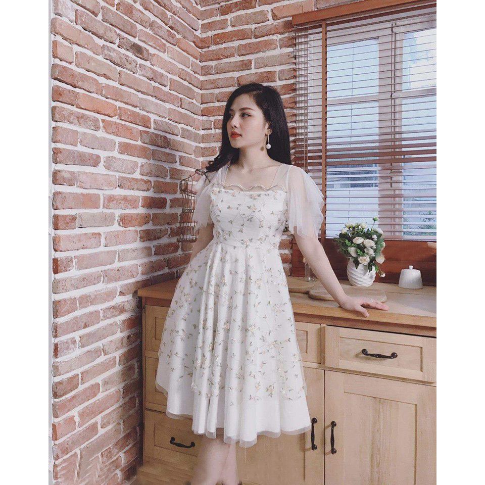 [ẢNH THẬT] Đầm Dự Tiệc Dáng Xòe Hoa Thêu Cao Cấp