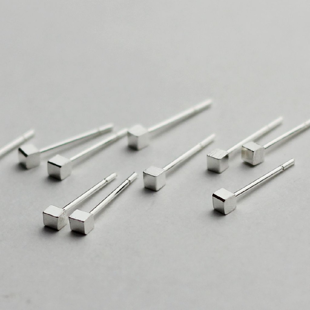 Khuyên Tai Bạc S925 Hình Khối Vuông Nhỏ Cho Nam Nữ