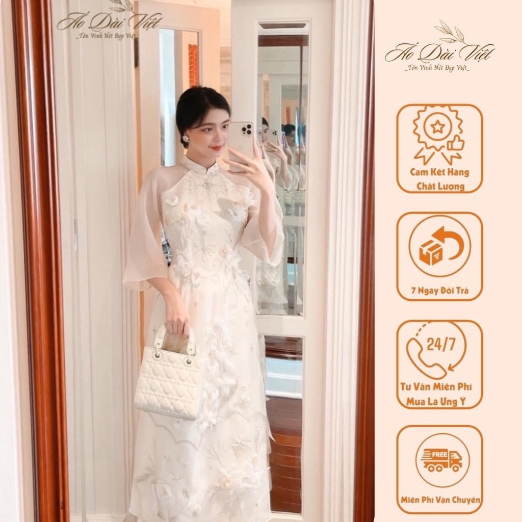 Áo Dài Cách Tân Nữ Thiết Kế Voan Màu Trắng Siêu Hot Áo Dài Việt Chuẩn Phom Cam kết Chất Lượng