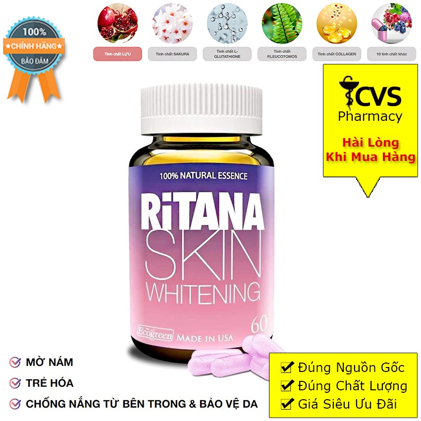 Viên Trắng Da RITANA Skin Whiting – Mờ nám, Giúp chậm lão hóa da, Chống nắng từ bên trong (Hộp 60 viên) | BigBuy360 - bigbuy360.vn