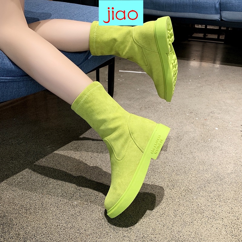 Giày bốt martin da lộn đế bằng thời trang xuân thu dành cho nữ