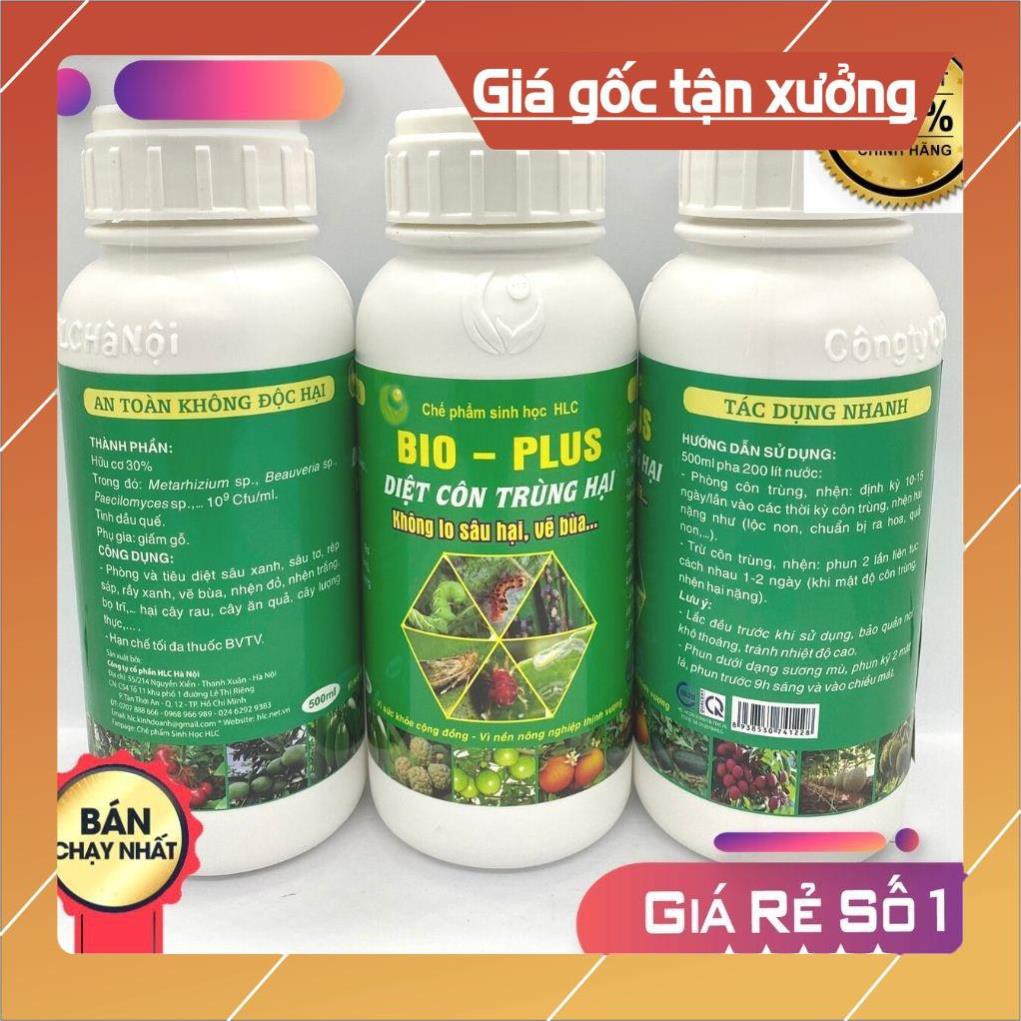 CHẾ PHẨM TRỪ SÂU SINH HỌC BIO PLUS HLC CHUYÊN DIỆT CÁC LOẠI SÂU VẼ BÙA, NHỆN ĐỎ, TRĨ, RẦY, RỆP,... CHO CÂY TRỒNG - 500ML